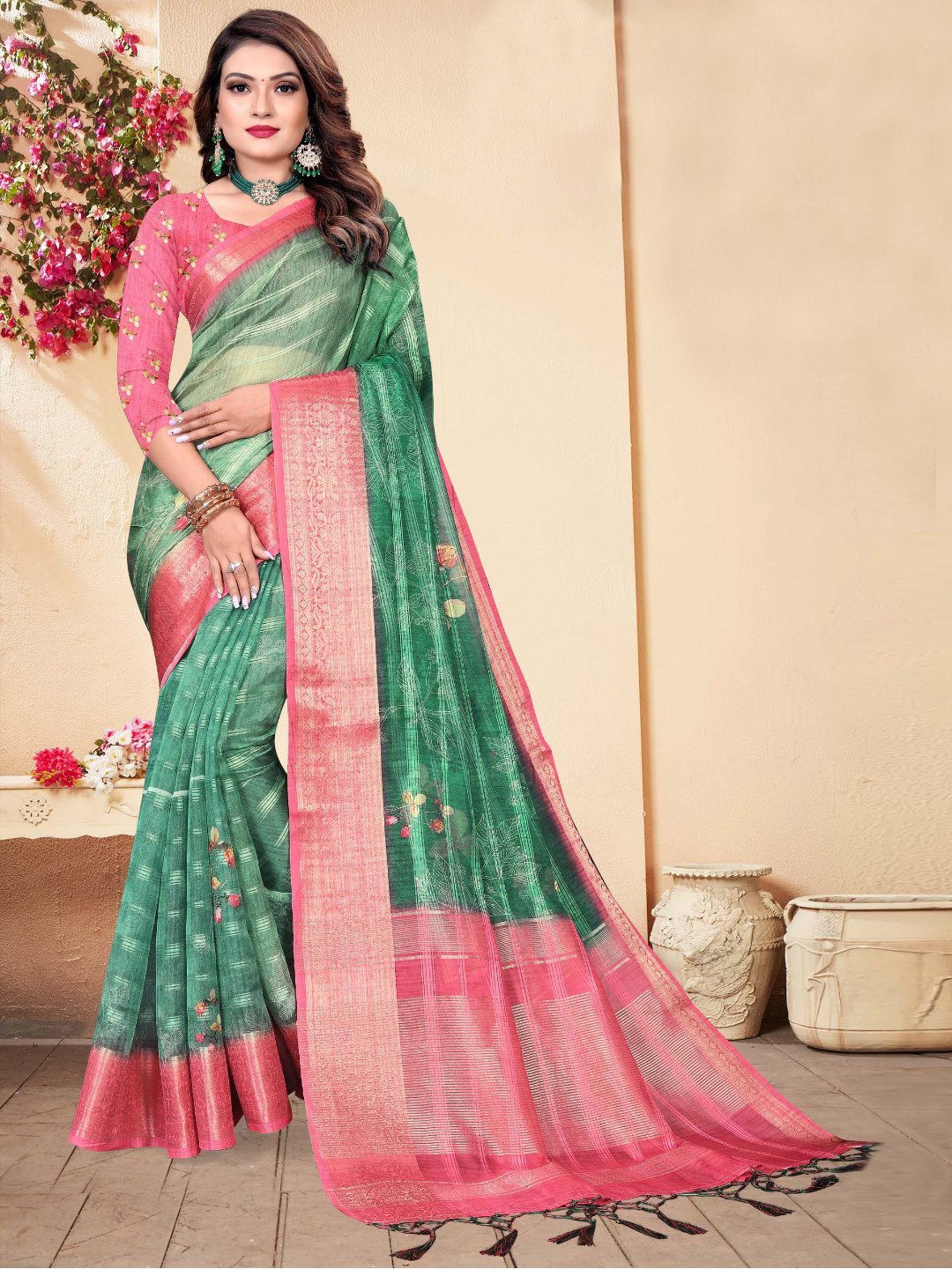 Printed Organza Pink ESWS 300003