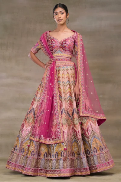Lehenga Peach , Blouse Fuchsia Rose Pink EDWS 301003