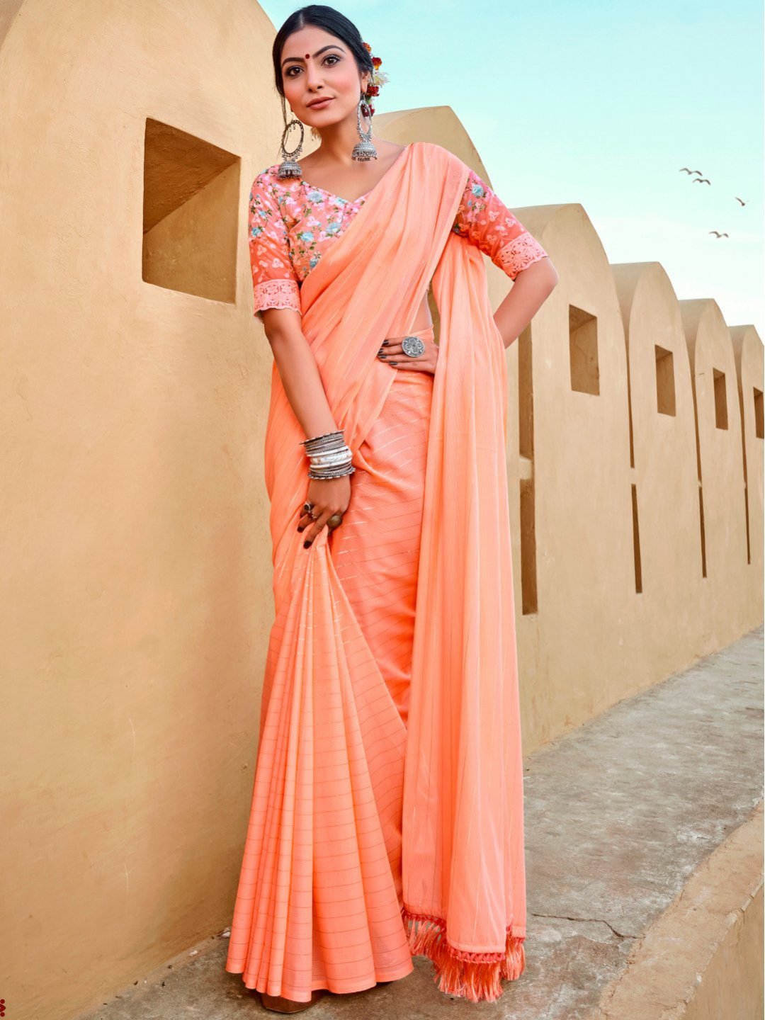 Printed Georgette Orange EDWS 300308