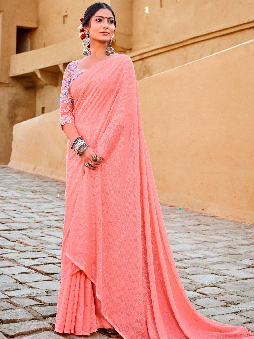 Printed Georgette Peach EDWS 300309