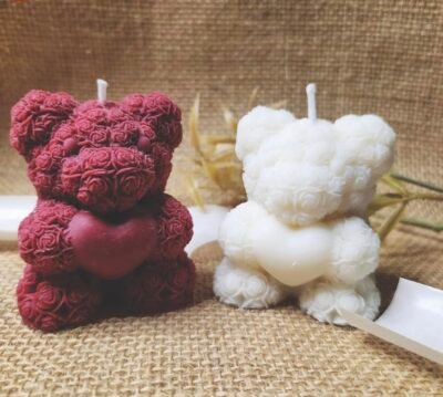 CandléveTeddy Heart Candle (Pink) – Adorable Heart-Shaped Candle with Teddy Bear Design, Perfect for Birthdays, Anniversaries, Valentine’s Day, and Special Occasions set of 2 EDWS20250906
