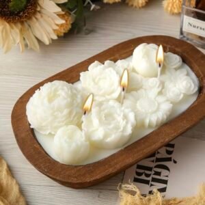 Candléve Wooden Dough Bowl Candle,100% Natural Soy Wax & Essential Oil Infused Scented Candle, Jasmine Fragrance Candles for Diwali, Valentine's Day, Birthday, Thanksgiving EDWS20250911