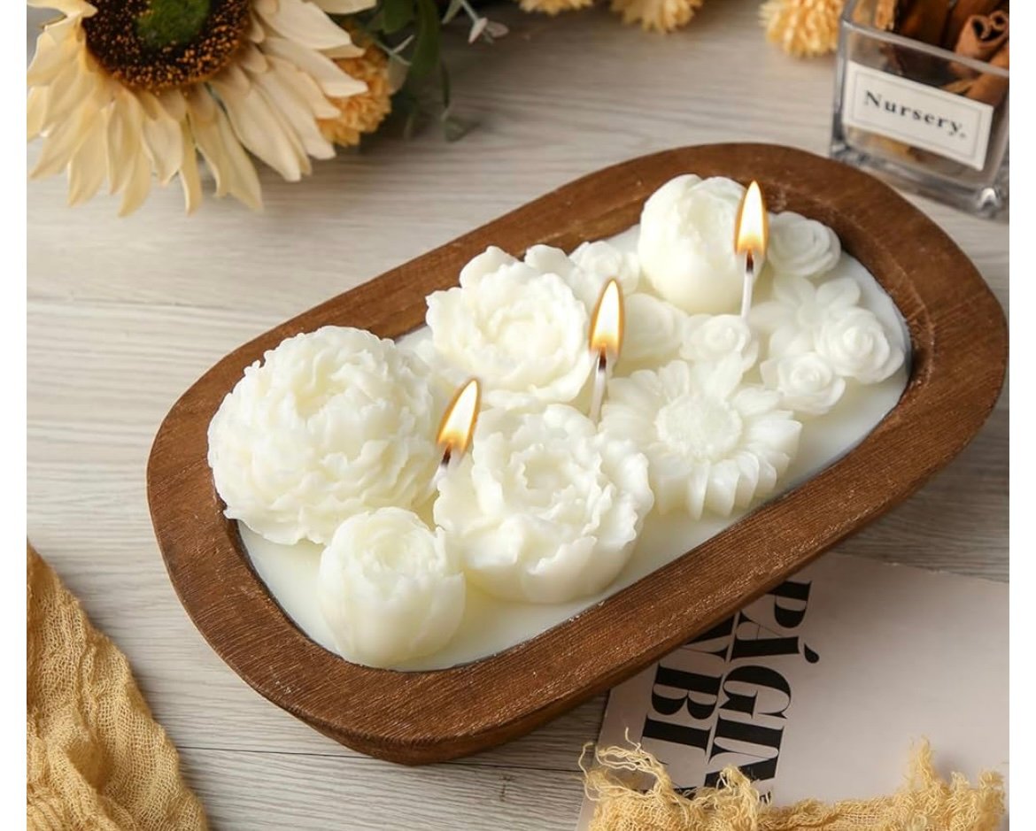 Candléve Wooden Dough Bowl Candle,100% Natural Soy Wax & Essential Oil Infused Scented Candle, Jasmine Fragrance Candles for Diwali, Valentine's Day, Birthday, Thanksgiving EDWS20250911