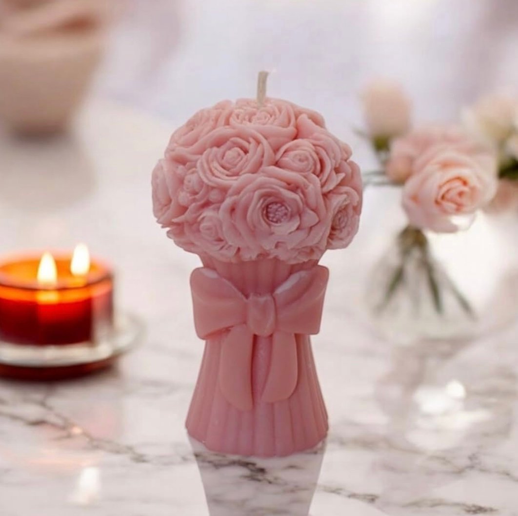 Candléve decorative Rose Bouquet Candle, Soy Wax, Bow Design with Gift Box, Wedding Party Favour, Aesthetic Candle EDWS20250913