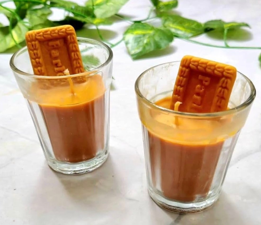 Candléve Masala Tea (Chai & Biscuit) Scented Candles in Glass Jar – Set of 2 | Hand-Poured Soy Wax | Cozy Masala Chai Fragrance | Long-Lasting | Perfect for Gifting EDWS20250913