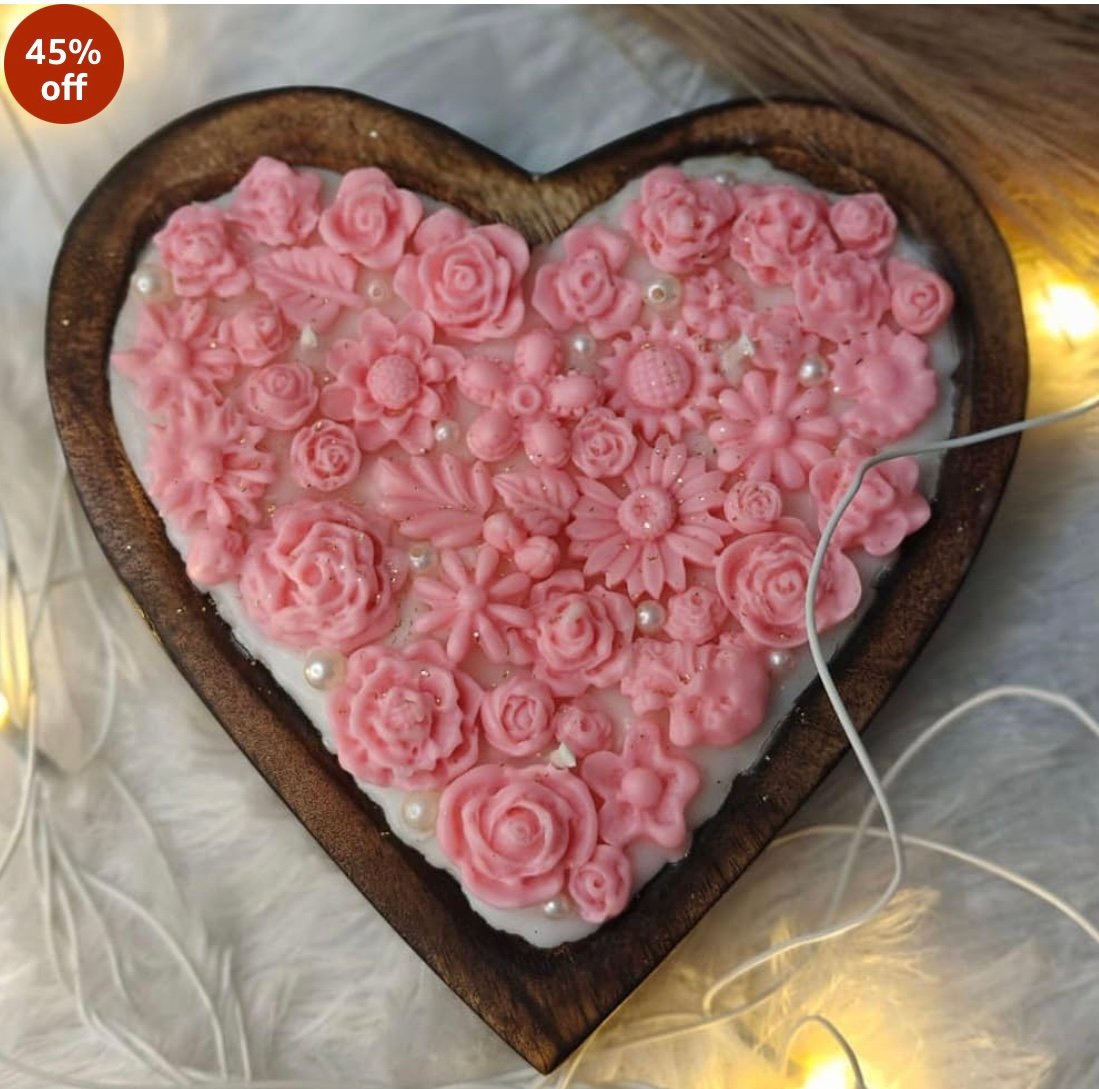 CandléveHeart Shaped, Soy Wax in Wooden Bowl Premium Candle for Gifting in Wedding,Valentine's Day,Anniversary, Birthdays EDWS 20250912