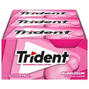 Trident Bubblegum Sugar Free Gum, 12 Packs of 14 Pieces (168 Total Pieces) Bubble Gum EDWS 20306